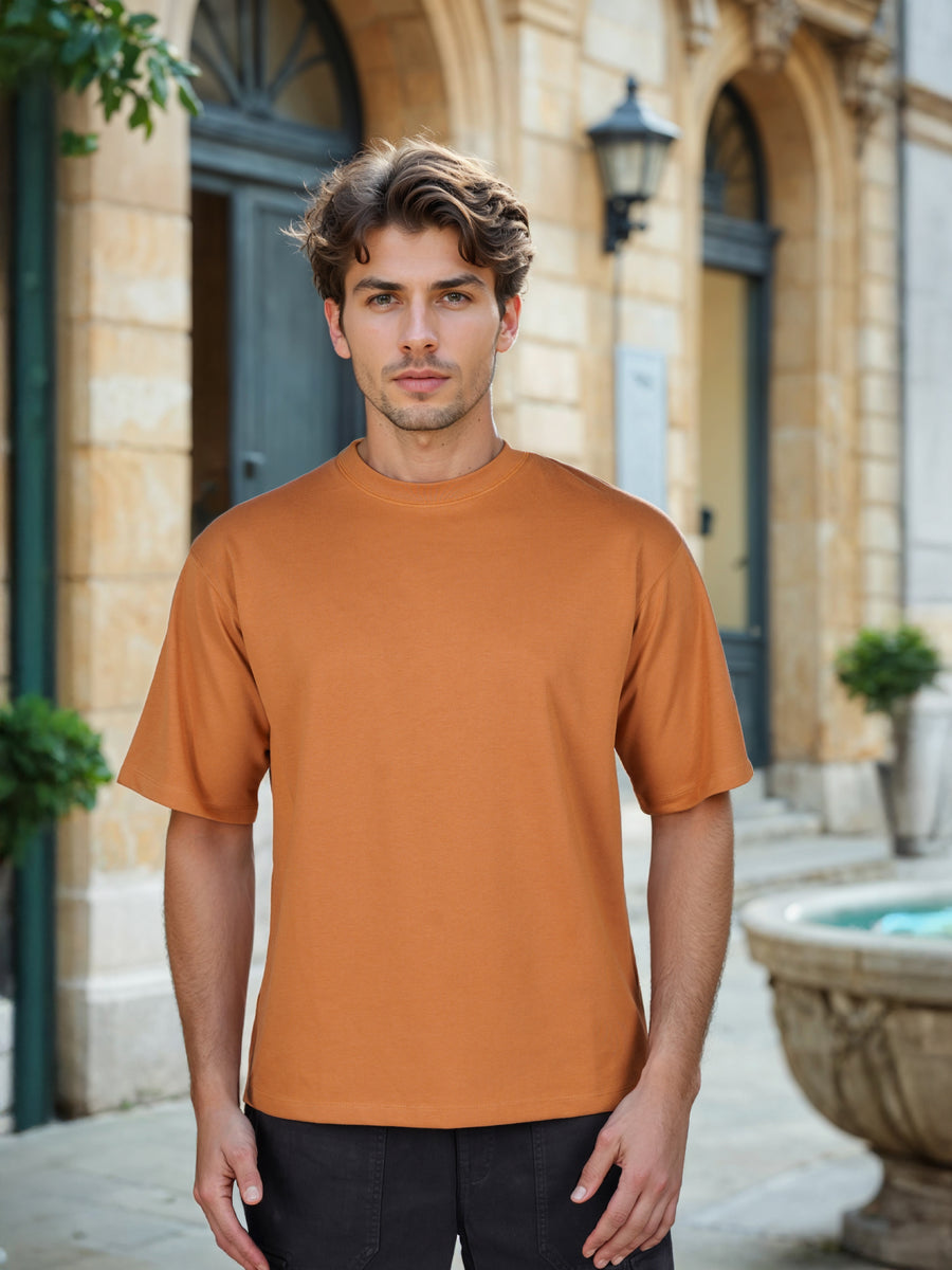 Celio* Solid Regular Fit Poly-Cotton Brown T-Shirt