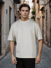 Celio* Men Cream Solid Oversized Cotton-Blend T-Shirts