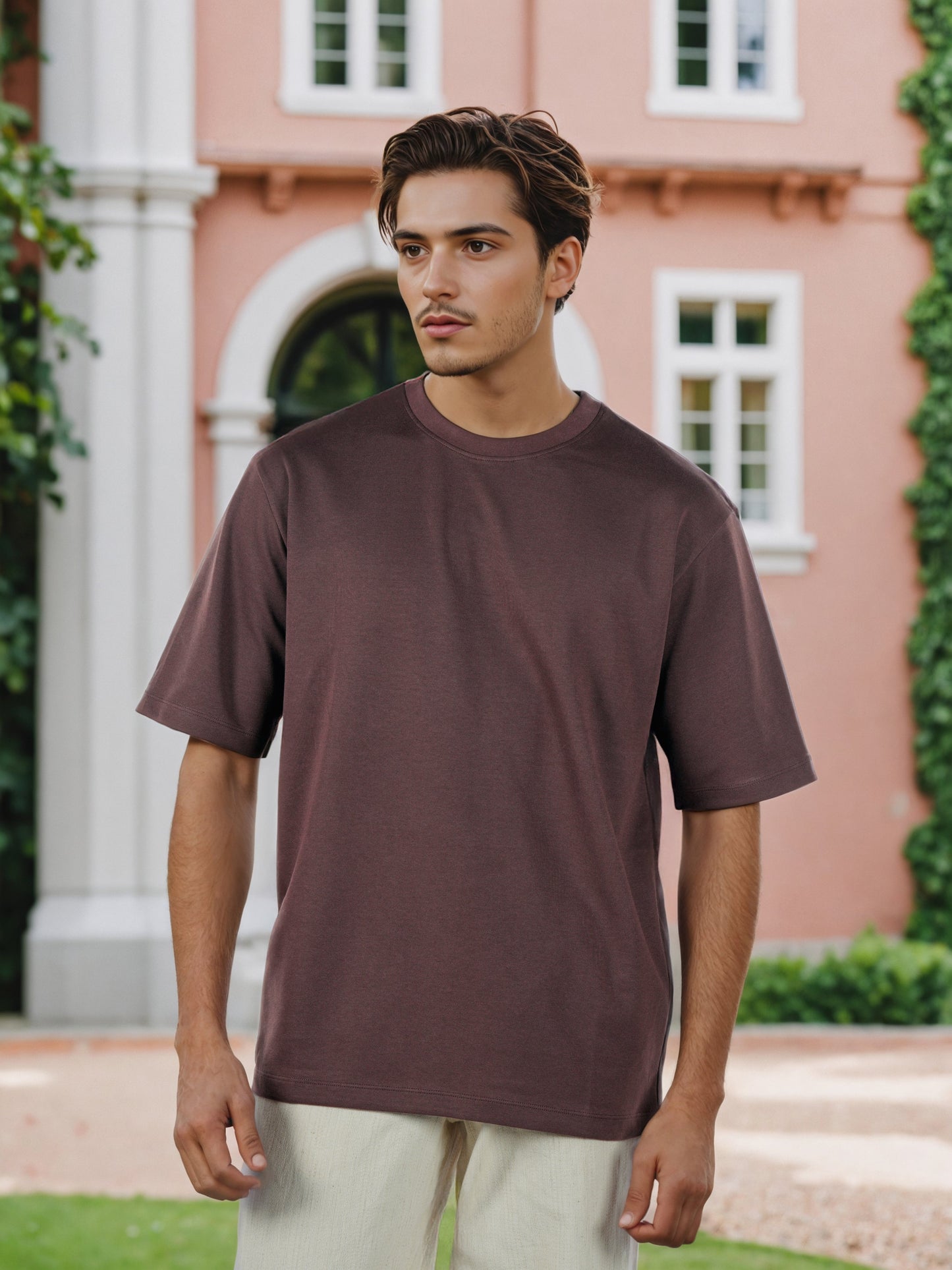 Celio* Men Brown Solid Oversized Cotton-Blend T-Shirts