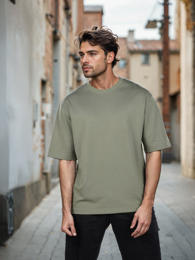 Celio* Solid Regular Fit Poly-Cotton Green T-Shirt