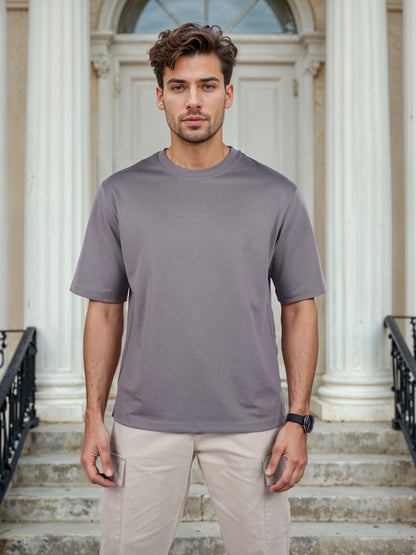 Celio* Solid Regular Fit Poly-Cotton Grey T-Shirt