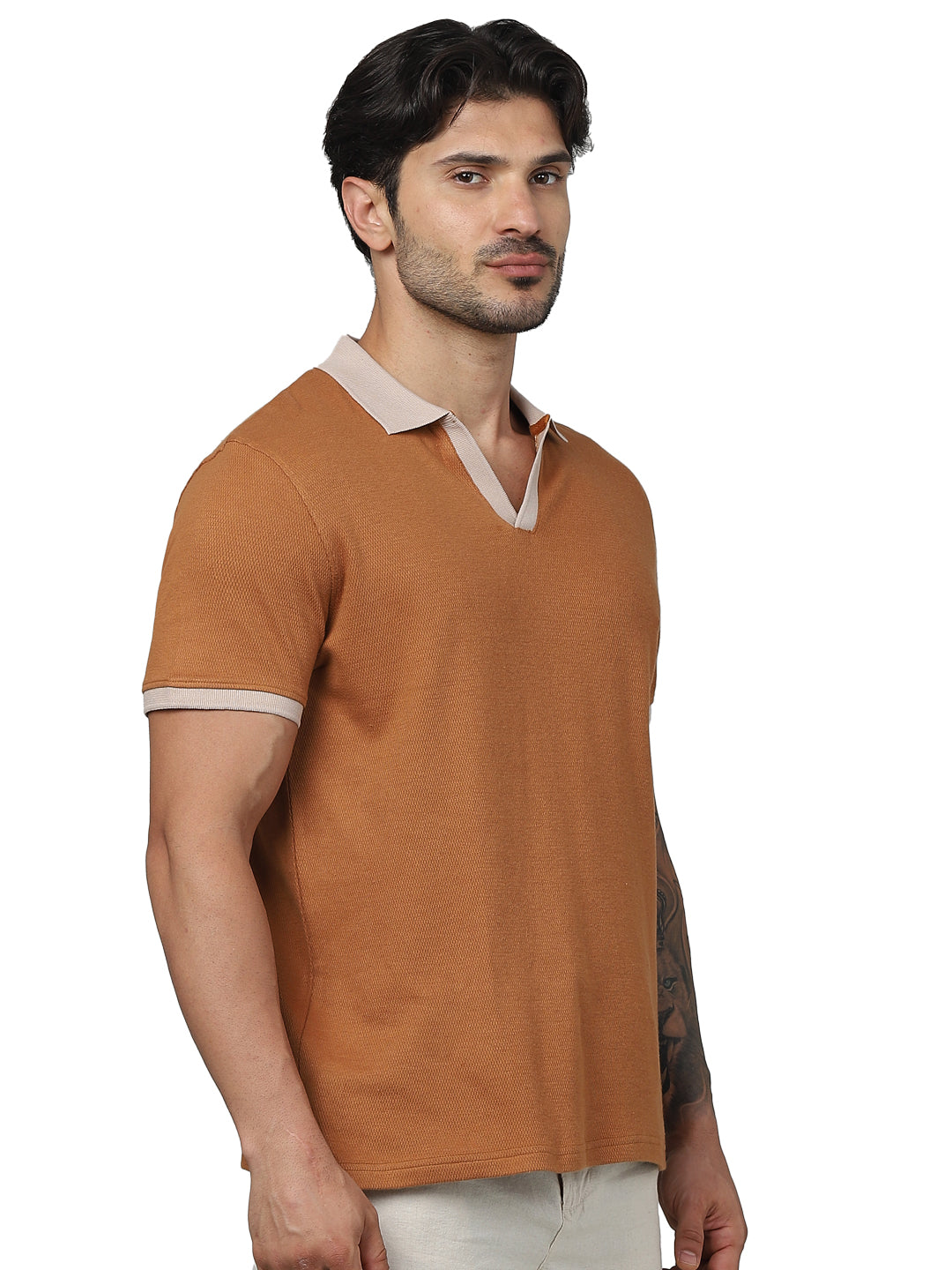 Brown Solid Cotton Polo