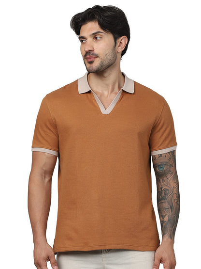 Brown Solid Cotton Polo