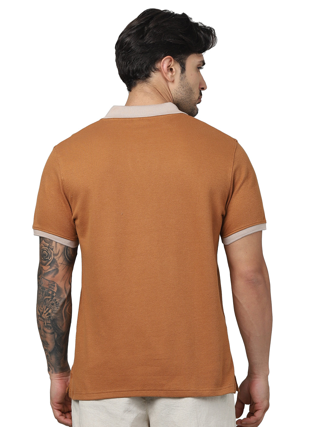 Brown Solid Cotton Polo