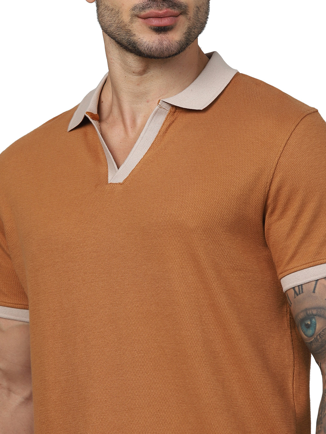 Brown Solid Cotton Polo