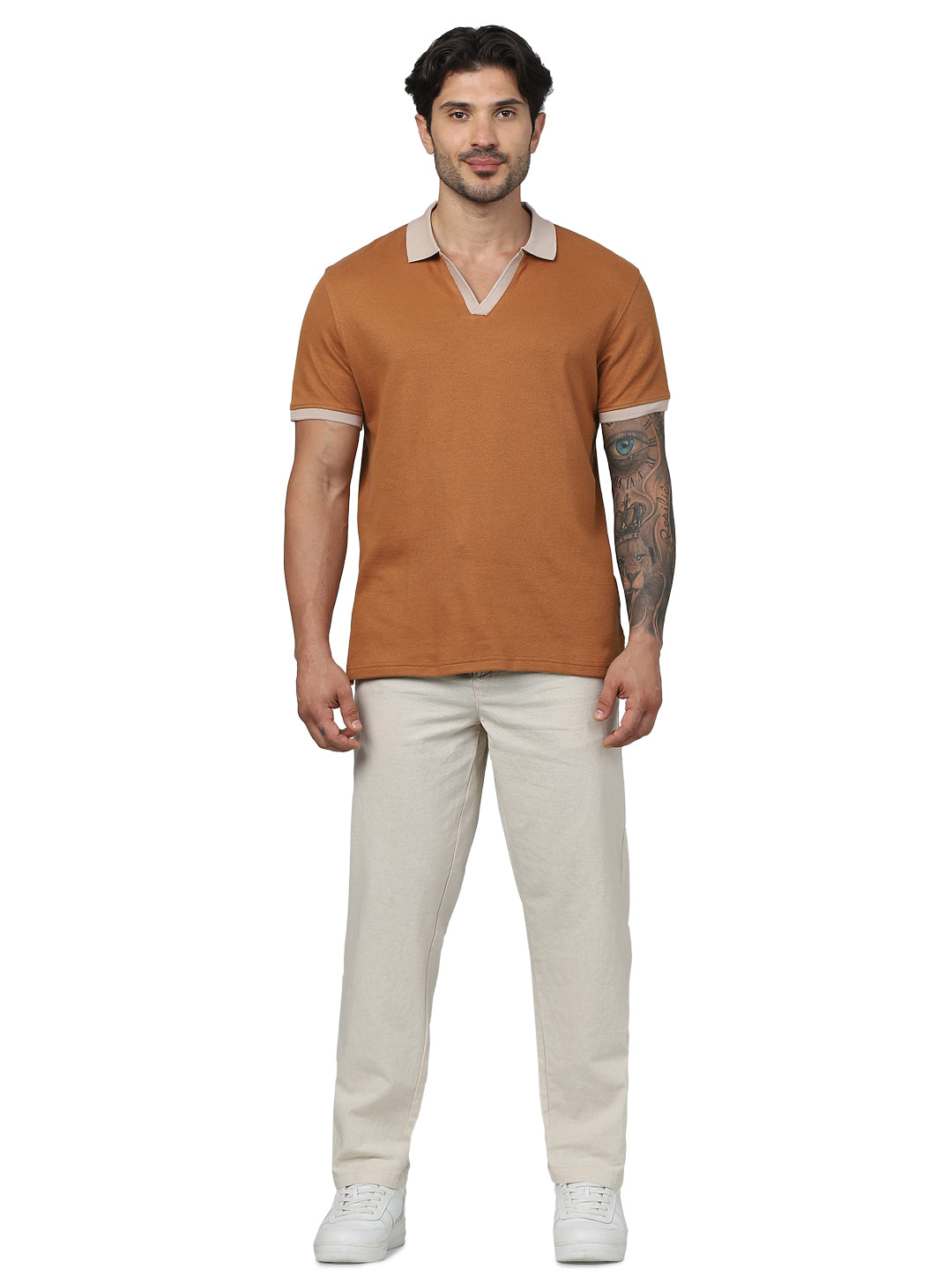 Brown Solid Cotton Polo