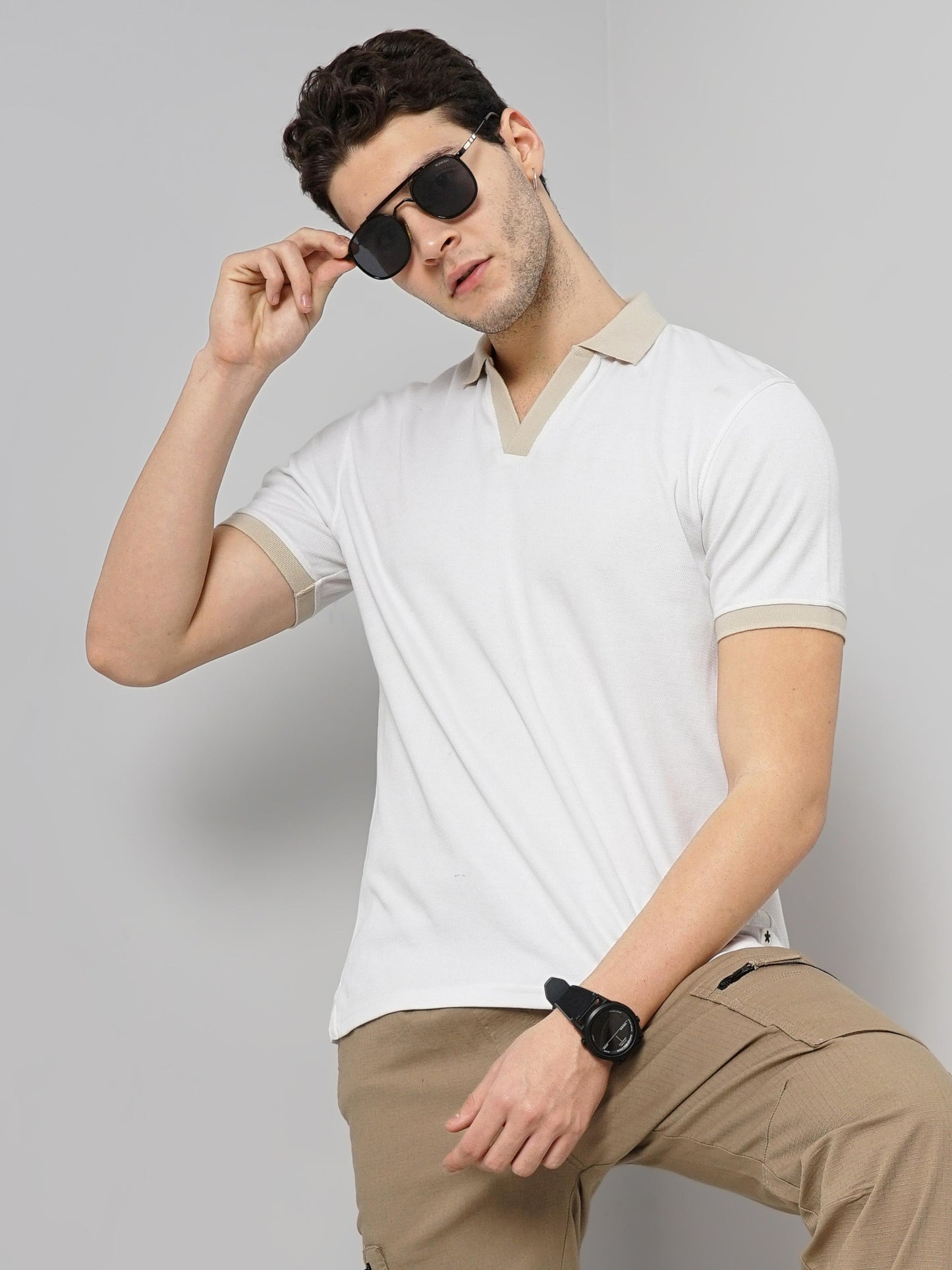 White Solid Cotton Polo