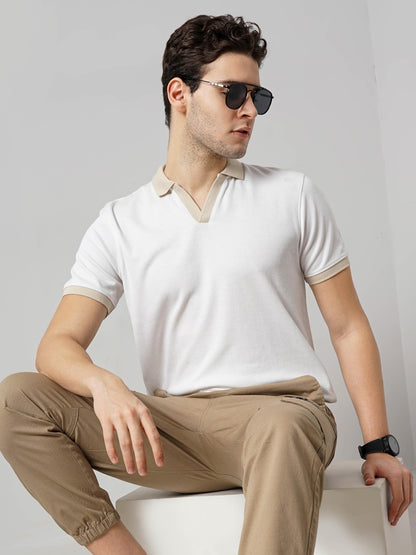 White Solid Cotton Polo