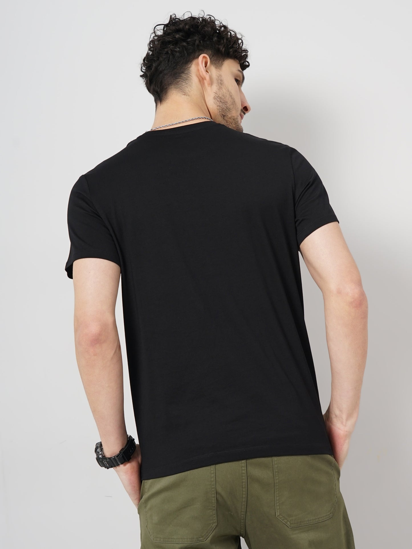 Black Printed Cotton T-shirt