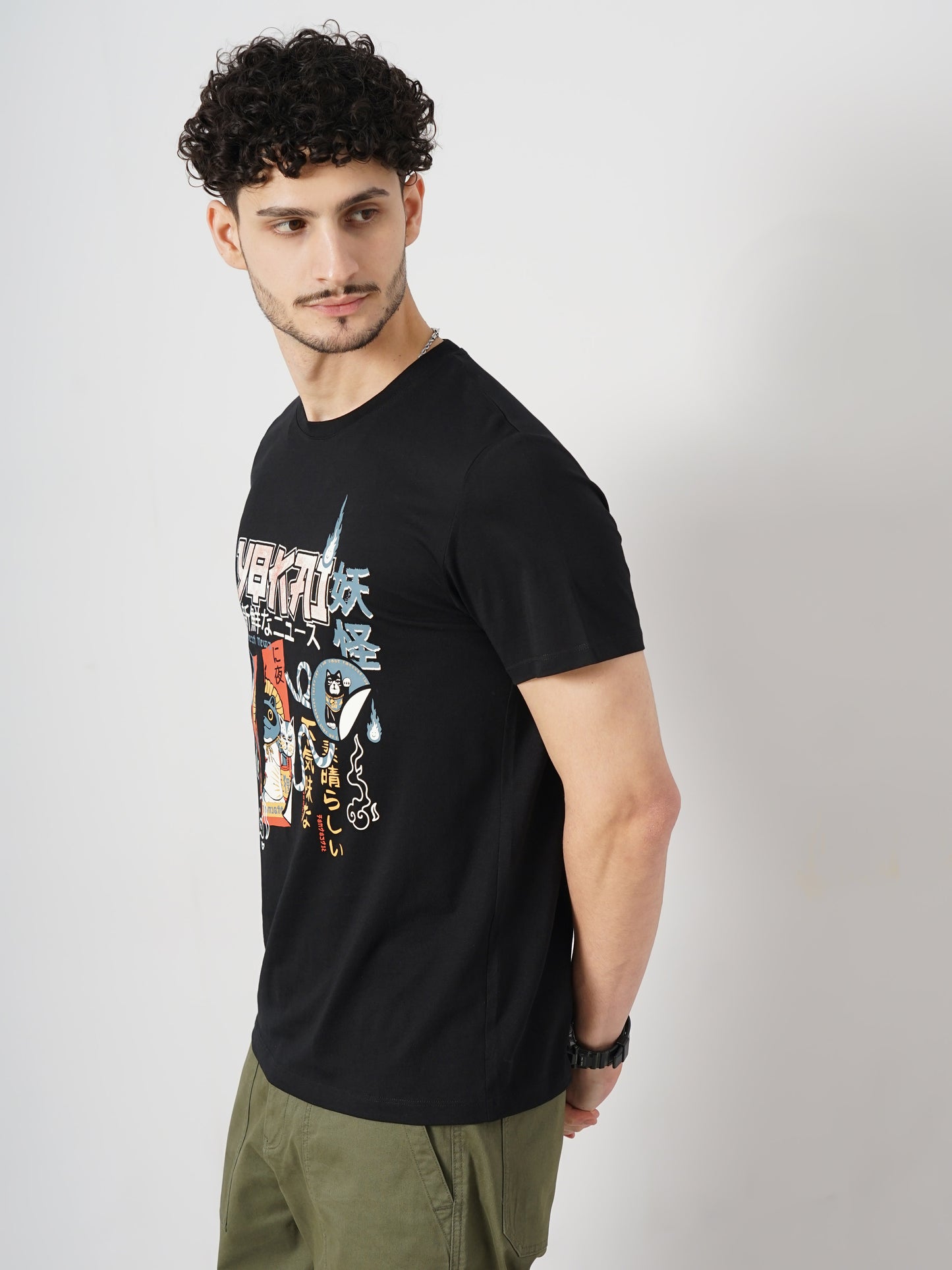 Black Printed Cotton T-shirt