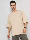 Celio* Solid Oversized Cotton Beige T-Shirt