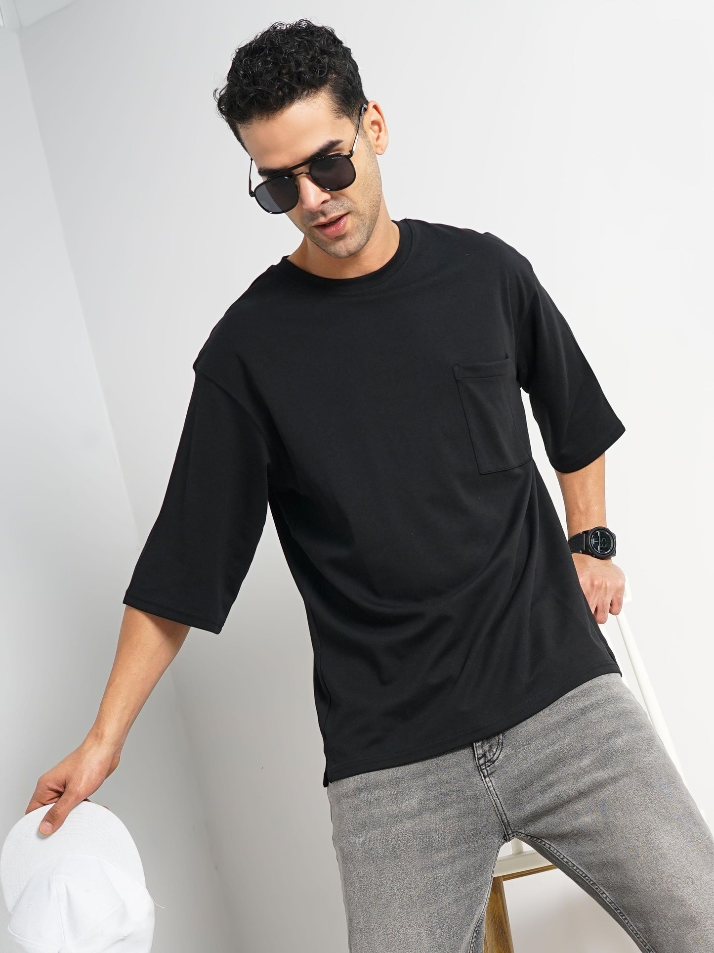 Black Solid Cotton T-shirt