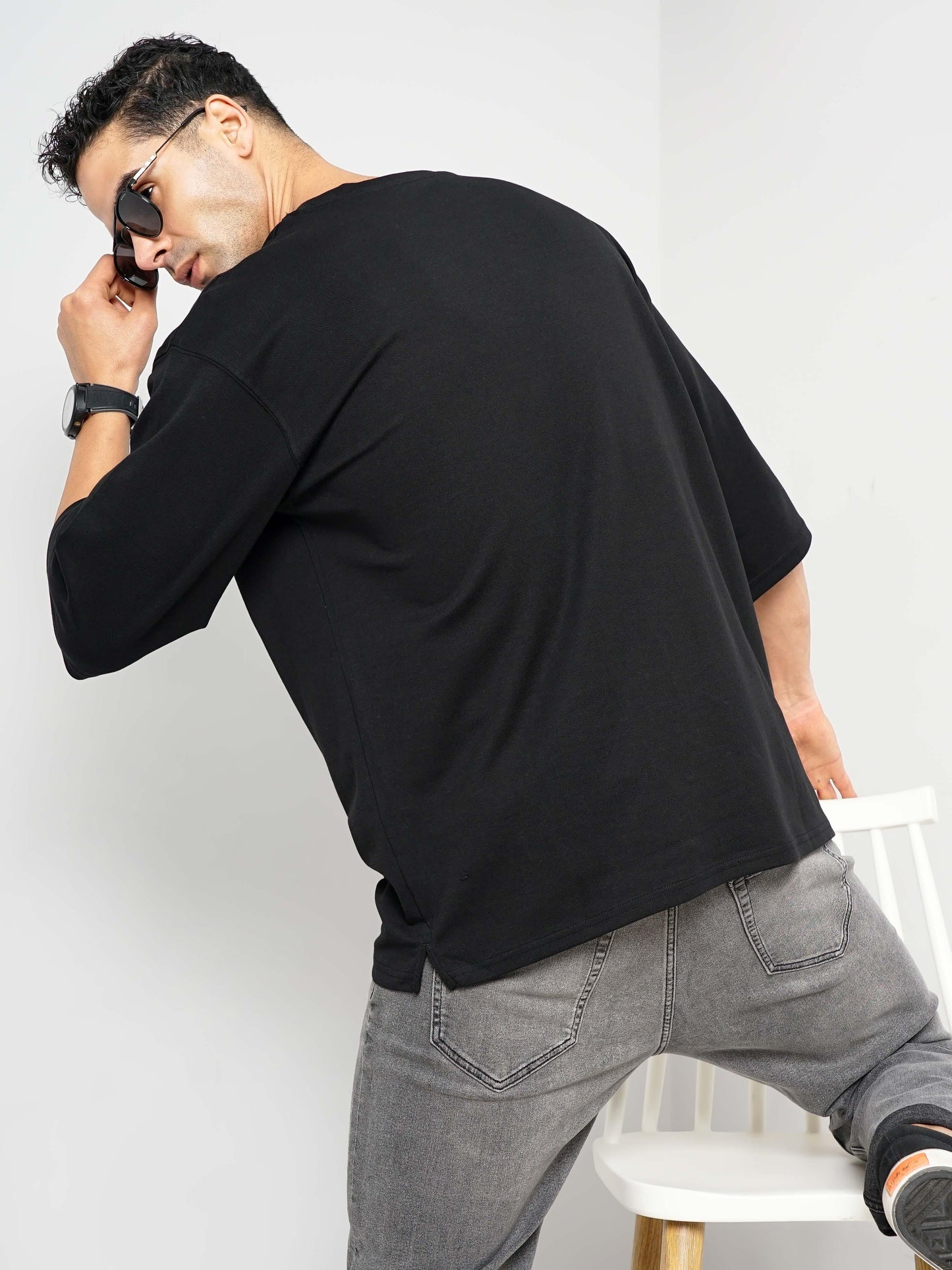 Black Solid Cotton T-shirt