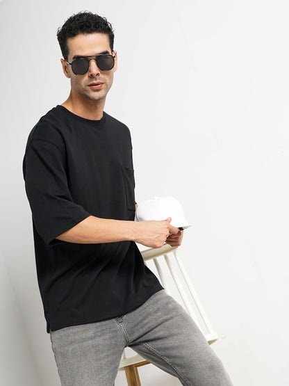 Black Solid Cotton T-shirt