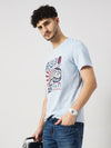 Celio* Printed Regular Fit Cotton Blue T-Shirt