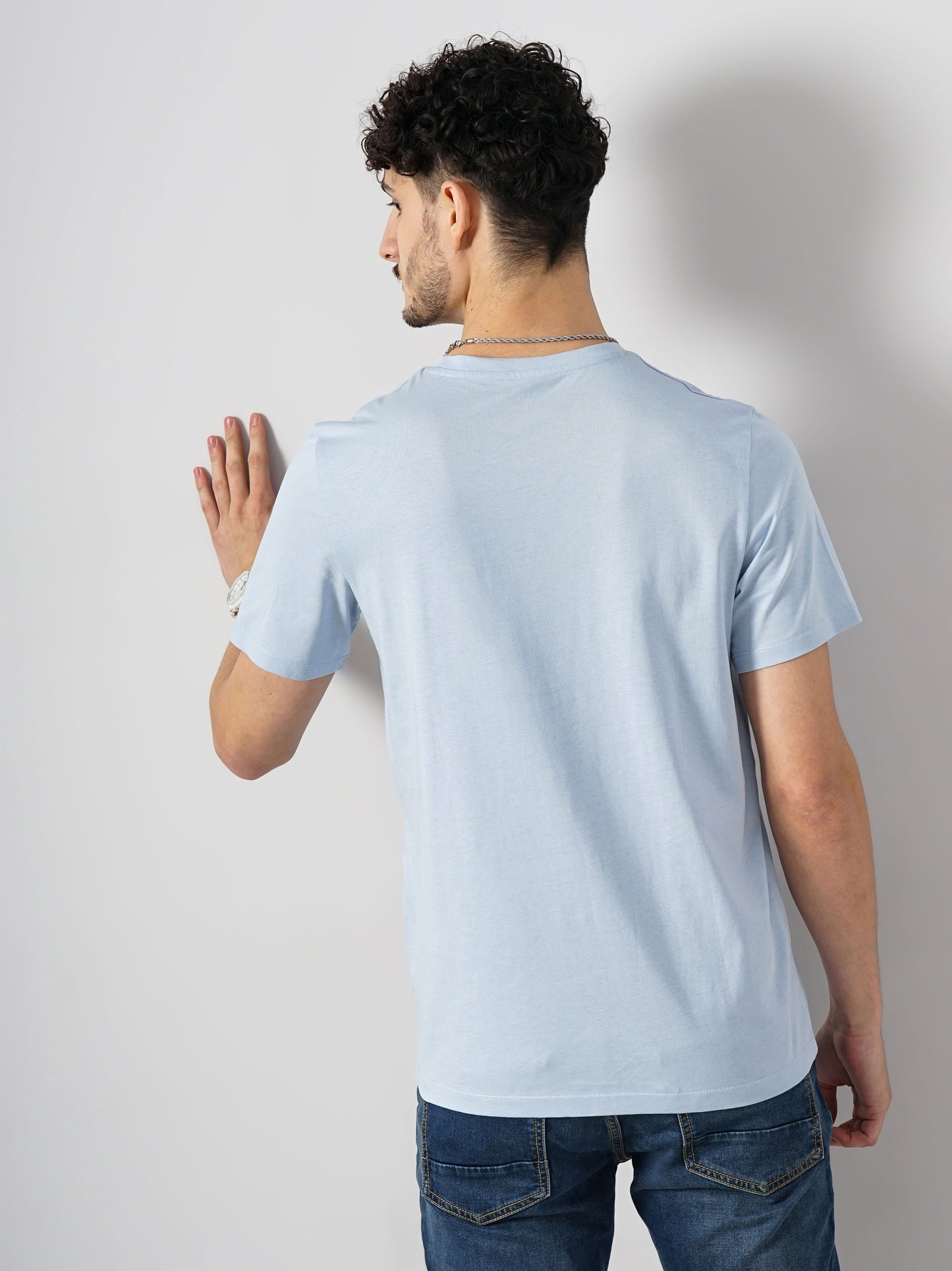 Blue Printed Cotton T-shirt