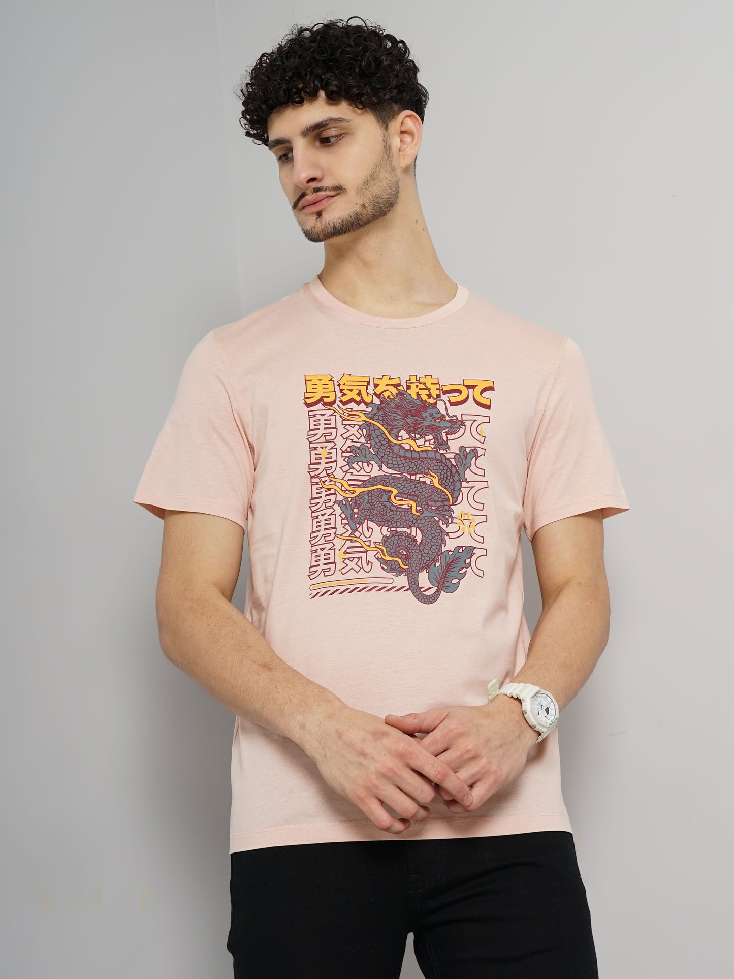 Pink Printed Cotton T-shirt