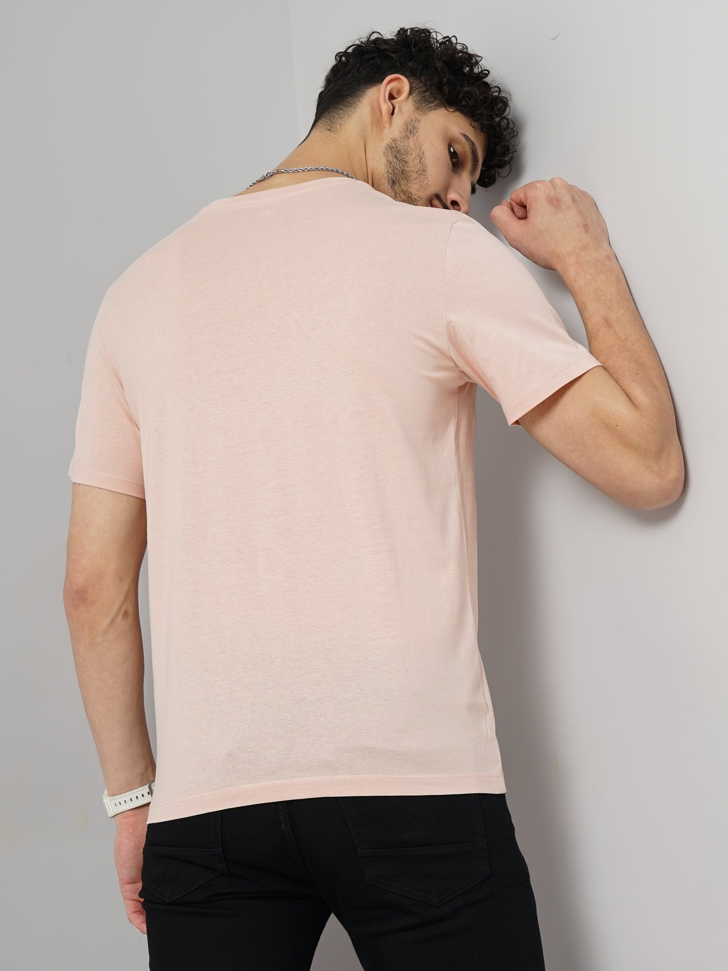 Peach Printed Cotton T-Shirt