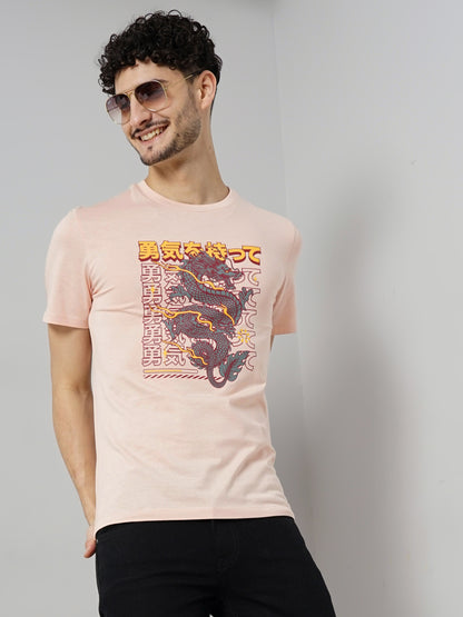 Pink Printed Cotton T-shirt