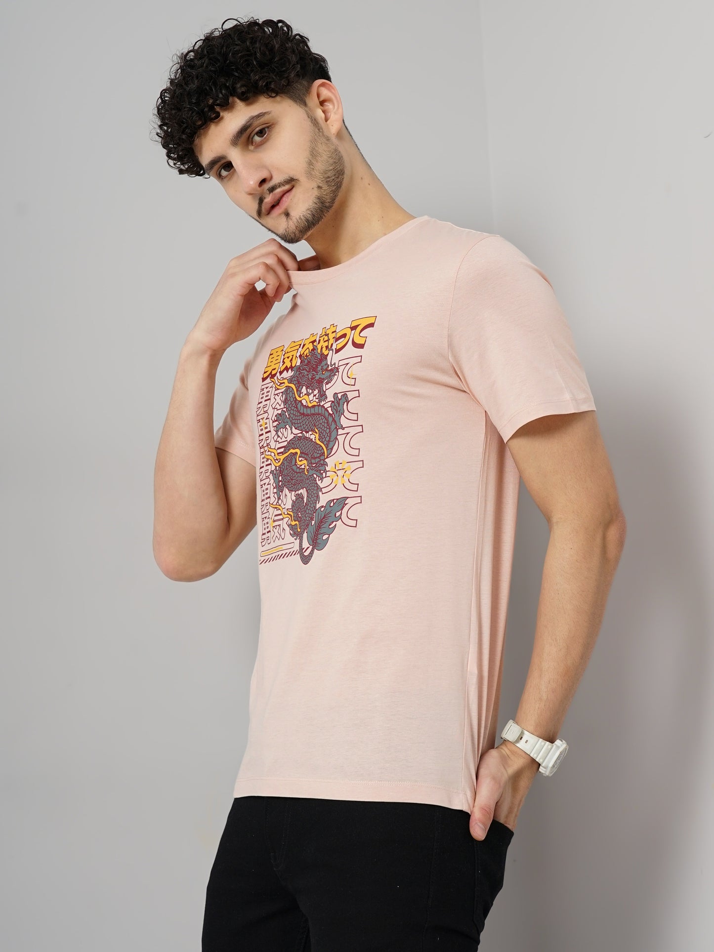 Pink Printed Cotton T-shirt