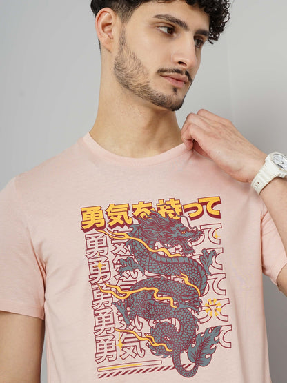 Pink Printed Cotton T-shirt