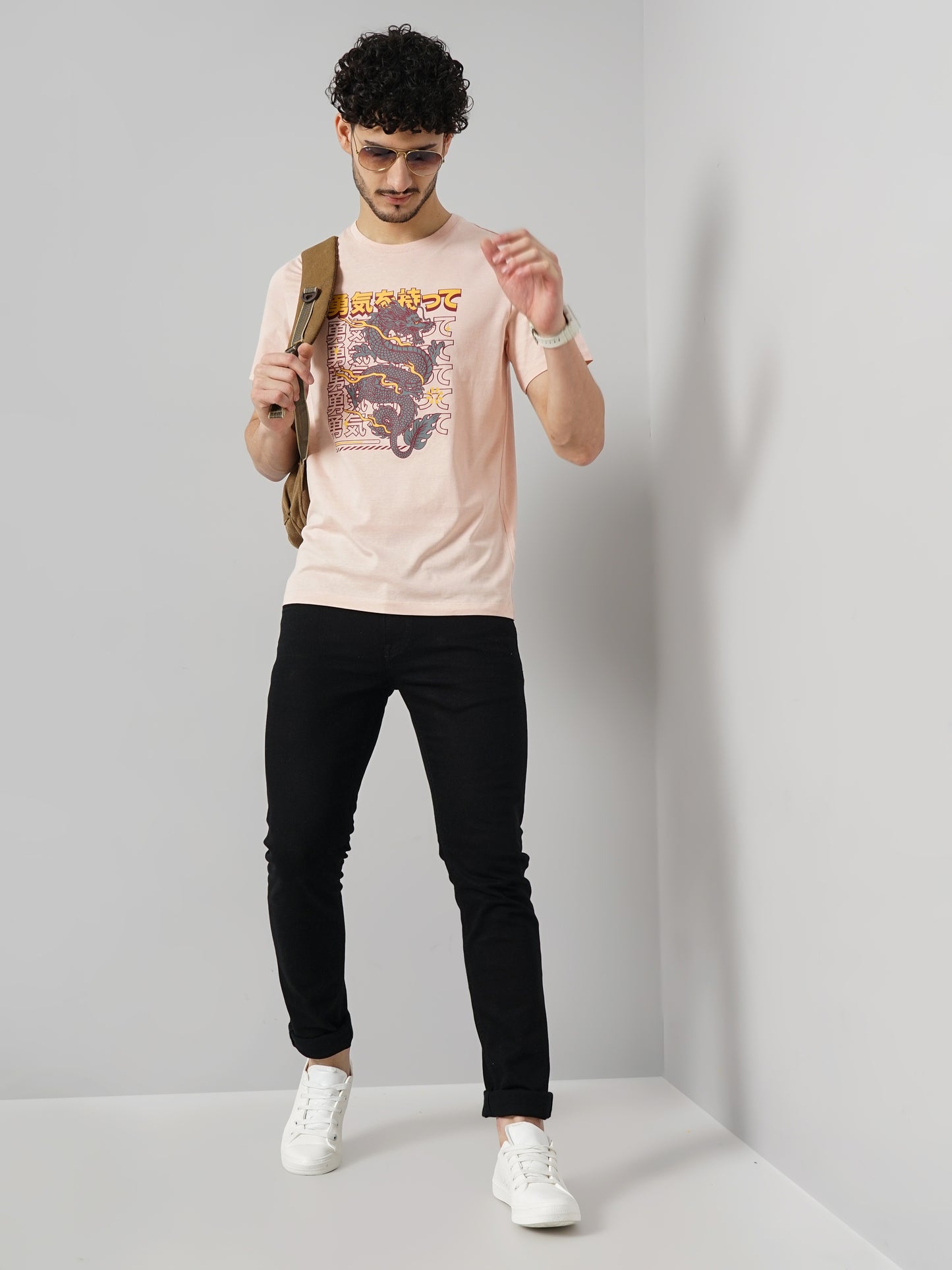 Pink Printed Cotton T-shirt