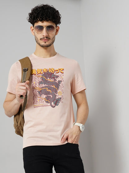 Pink Printed Cotton T-shirt