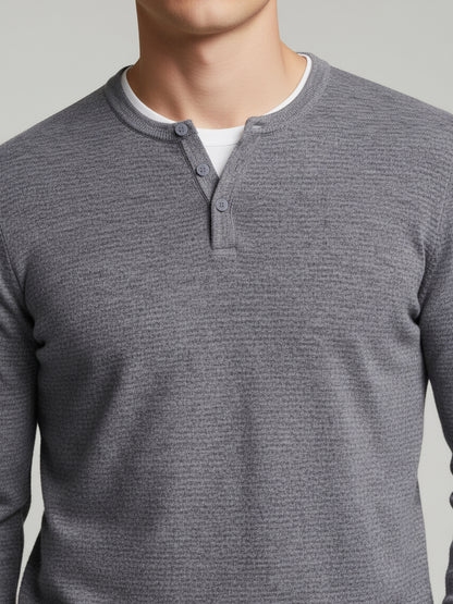 Celio* Men Grey Solid Regular Fit Cotton-Blend Sweaters