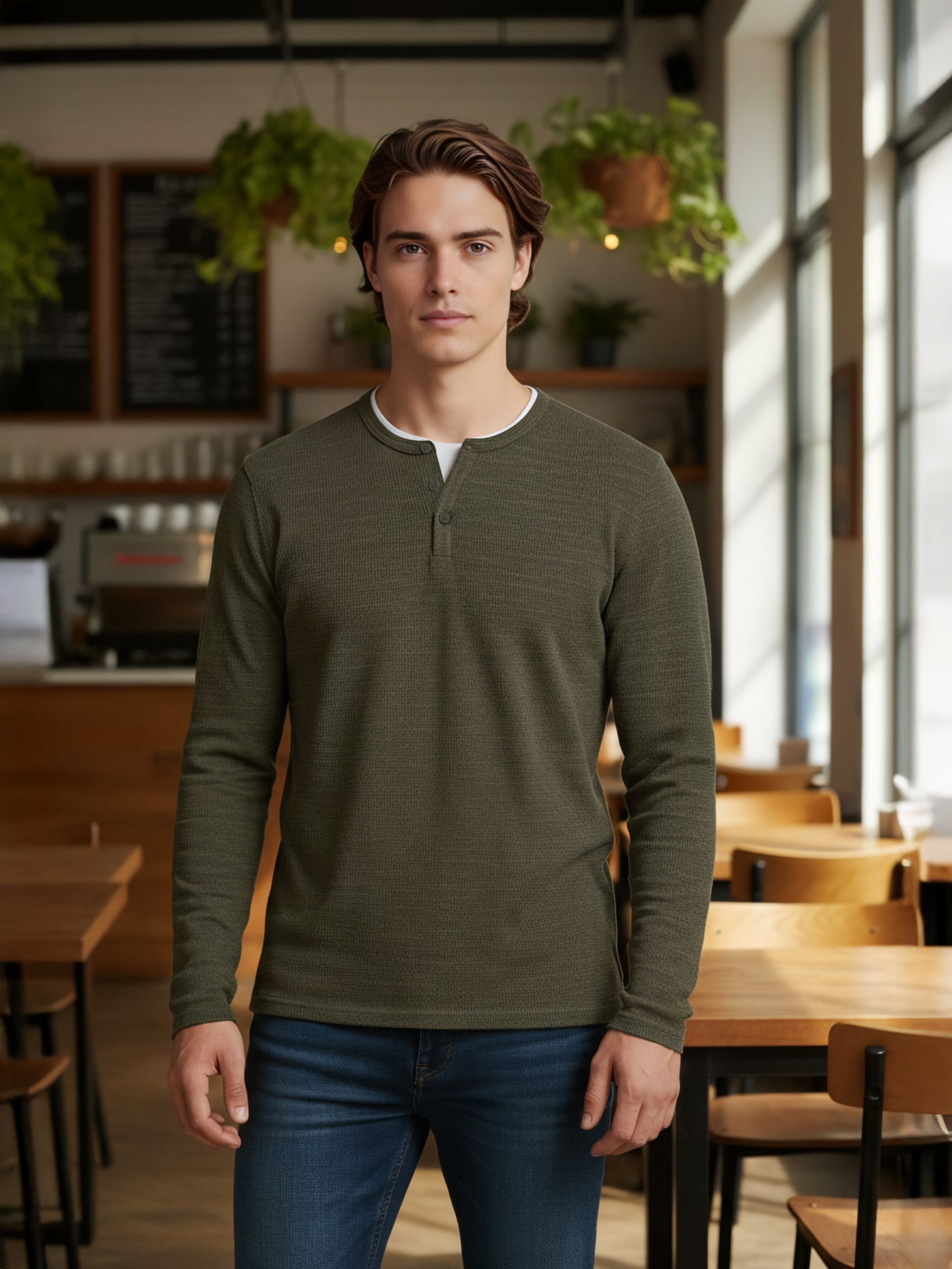 Celio Men Olive Solid Regular Fit Cotton Sweaters