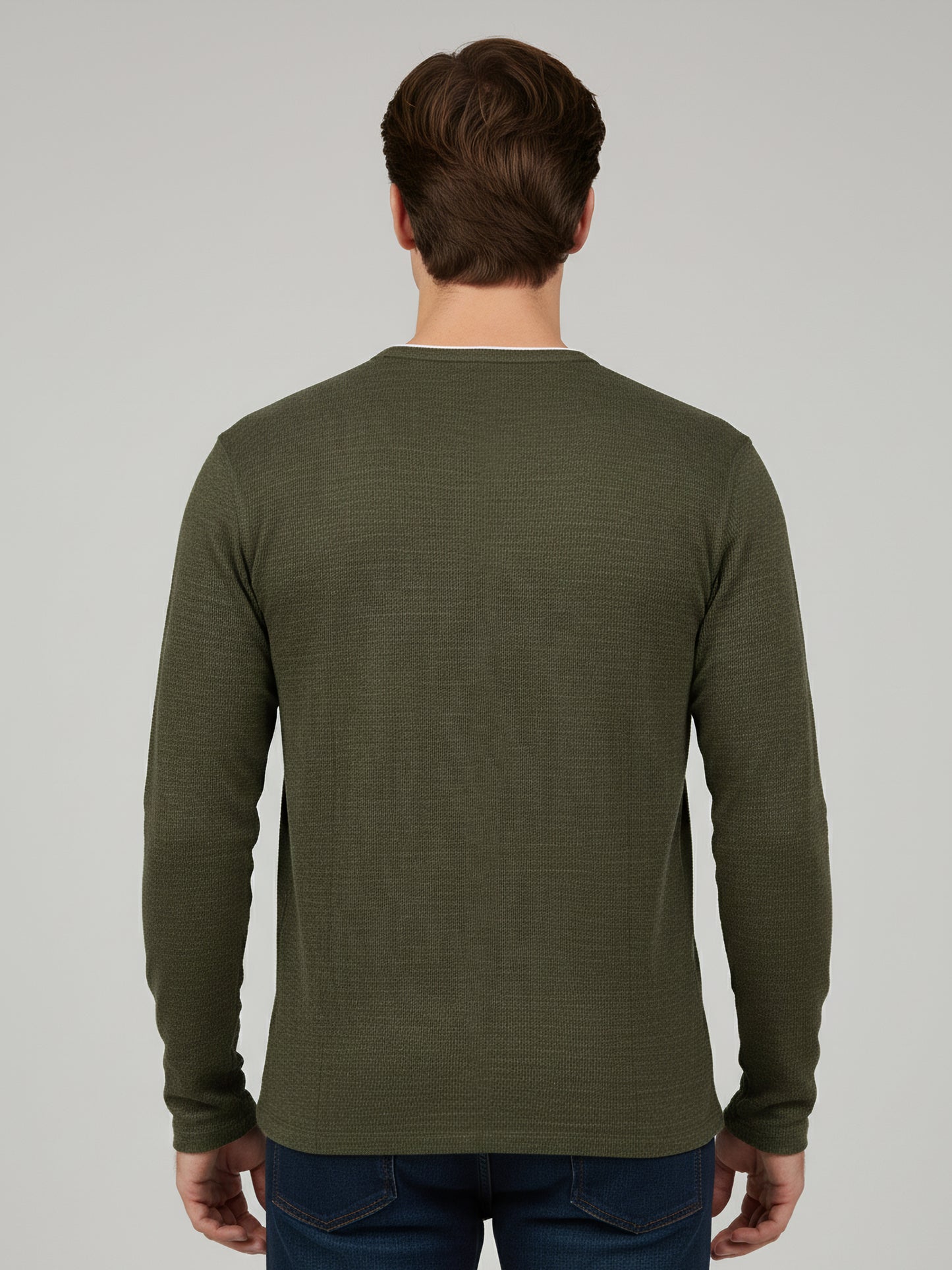 Celio* Men Olive Solid Regular Fit Cotton Sweaters
