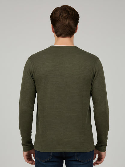 Celio* Men Olive Solid Regular Fit Cotton Sweaters