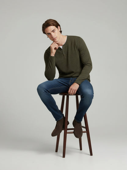 Celio* Men Olive Solid Regular Fit Cotton Sweaters