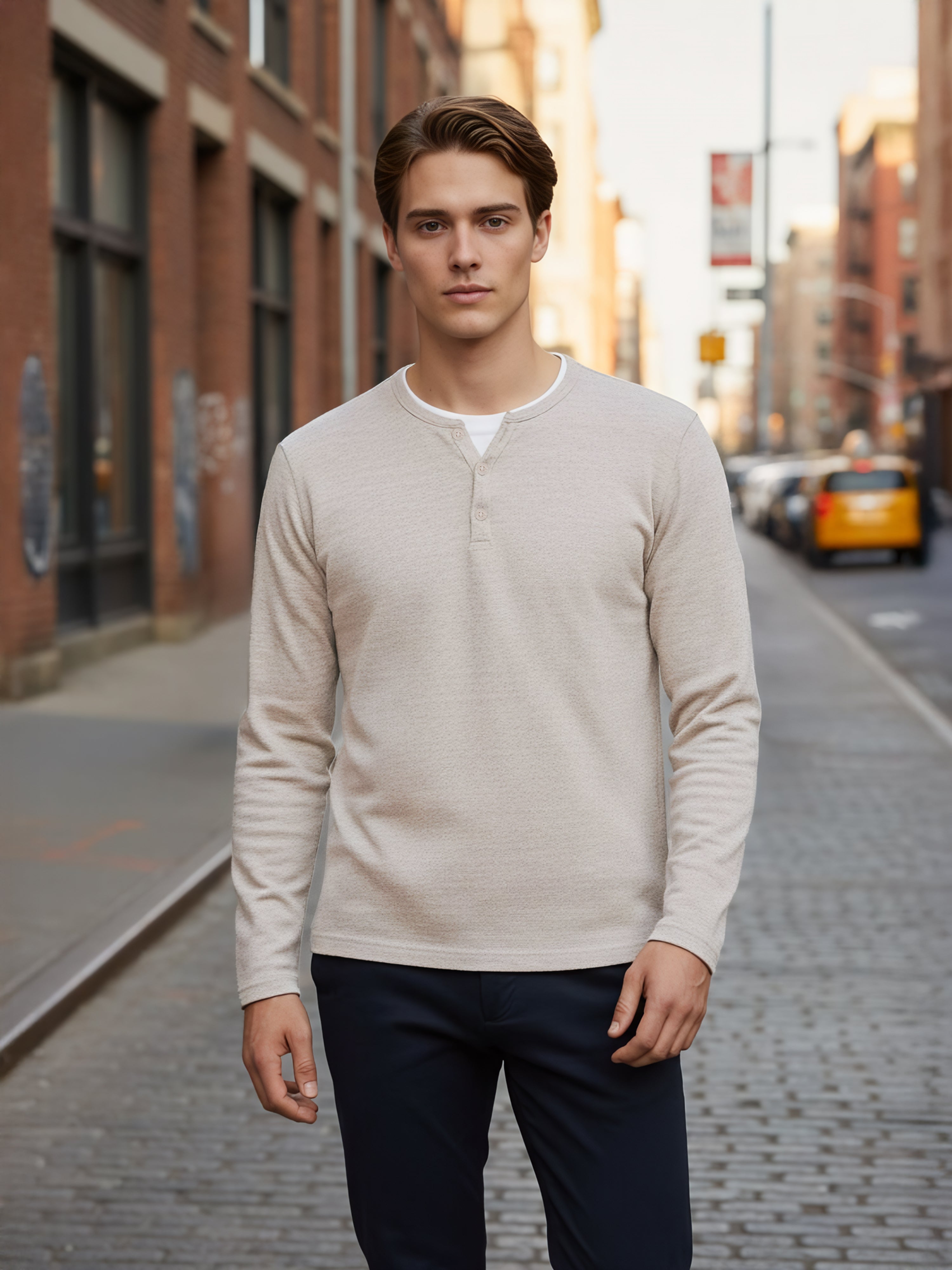 Celio Men Beige Solid Regular Fit Cotton-Blend Sweaters