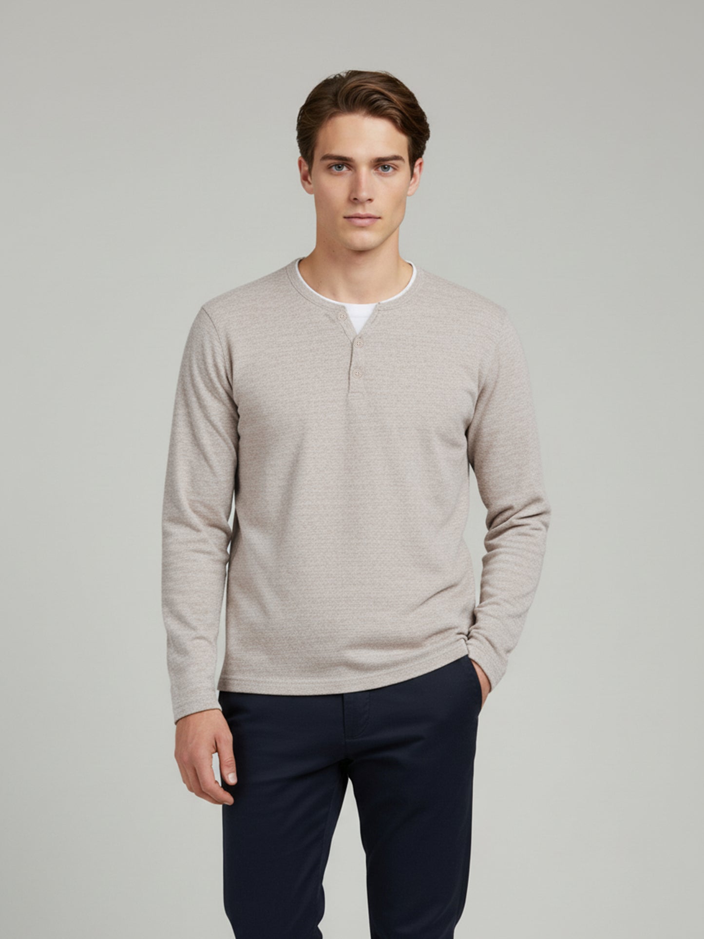 Celio* Men Beige Solid Regular Fit Cotton-Blend Sweaters