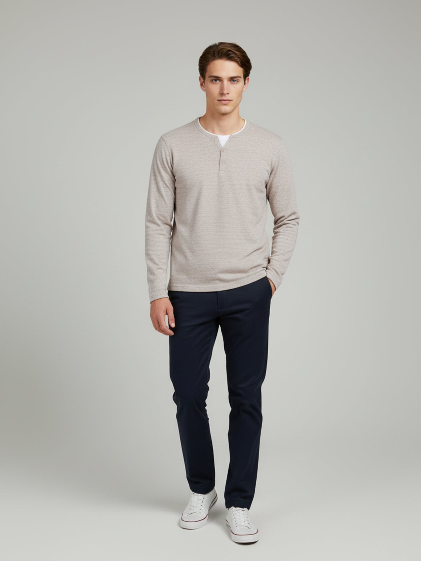Celio* Men Beige Solid Regular Fit Cotton-Blend Sweaters