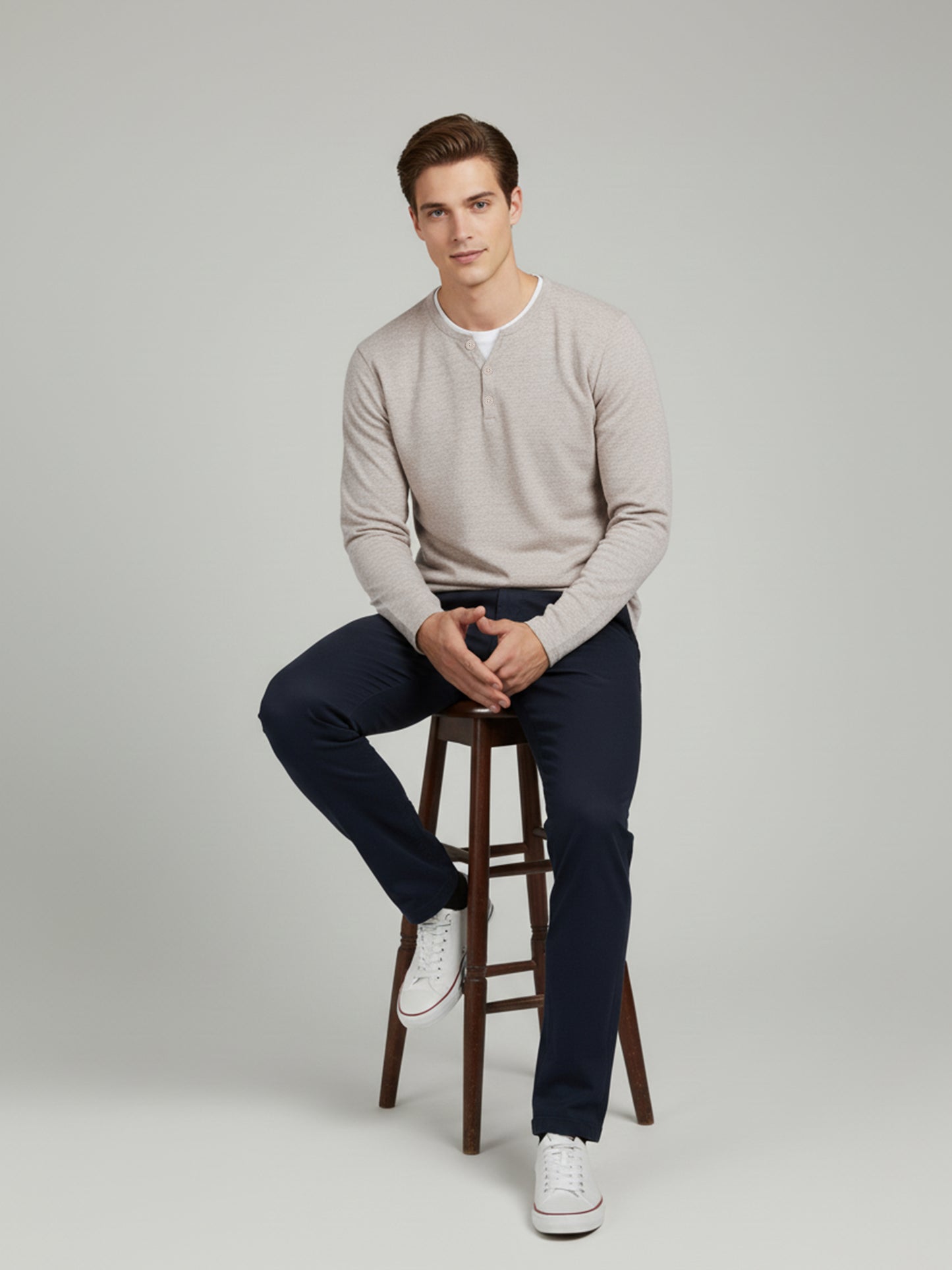 Celio* Men Beige Solid Regular Fit Cotton-Blend Sweaters