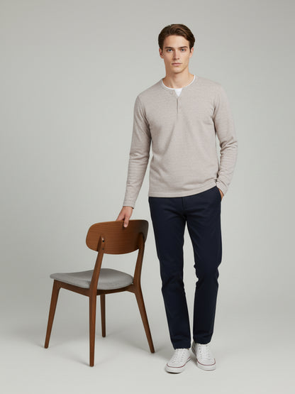 Celio* Men Beige Solid Regular Fit Cotton-Blend Sweaters