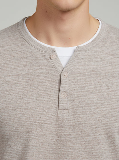 Celio* Men Beige Solid Regular Fit Cotton-Blend Sweaters