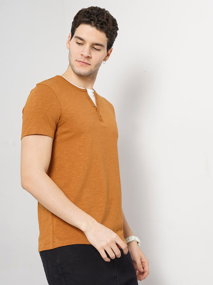 Brown Solid Cotton T-shirt