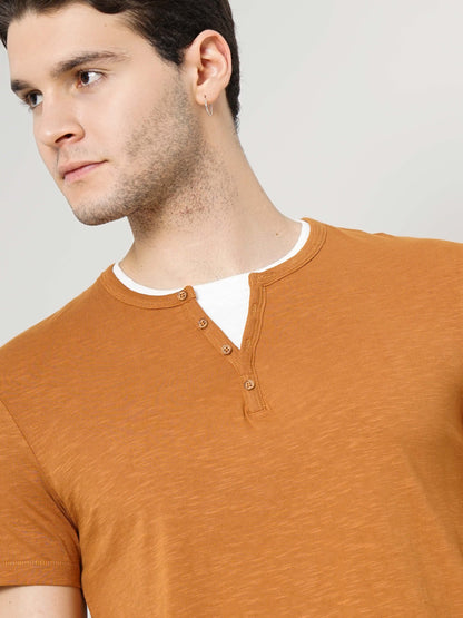 Brown Solid Cotton T-shirt