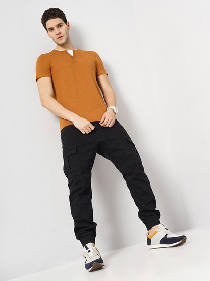 Brown Solid Cotton T-shirt