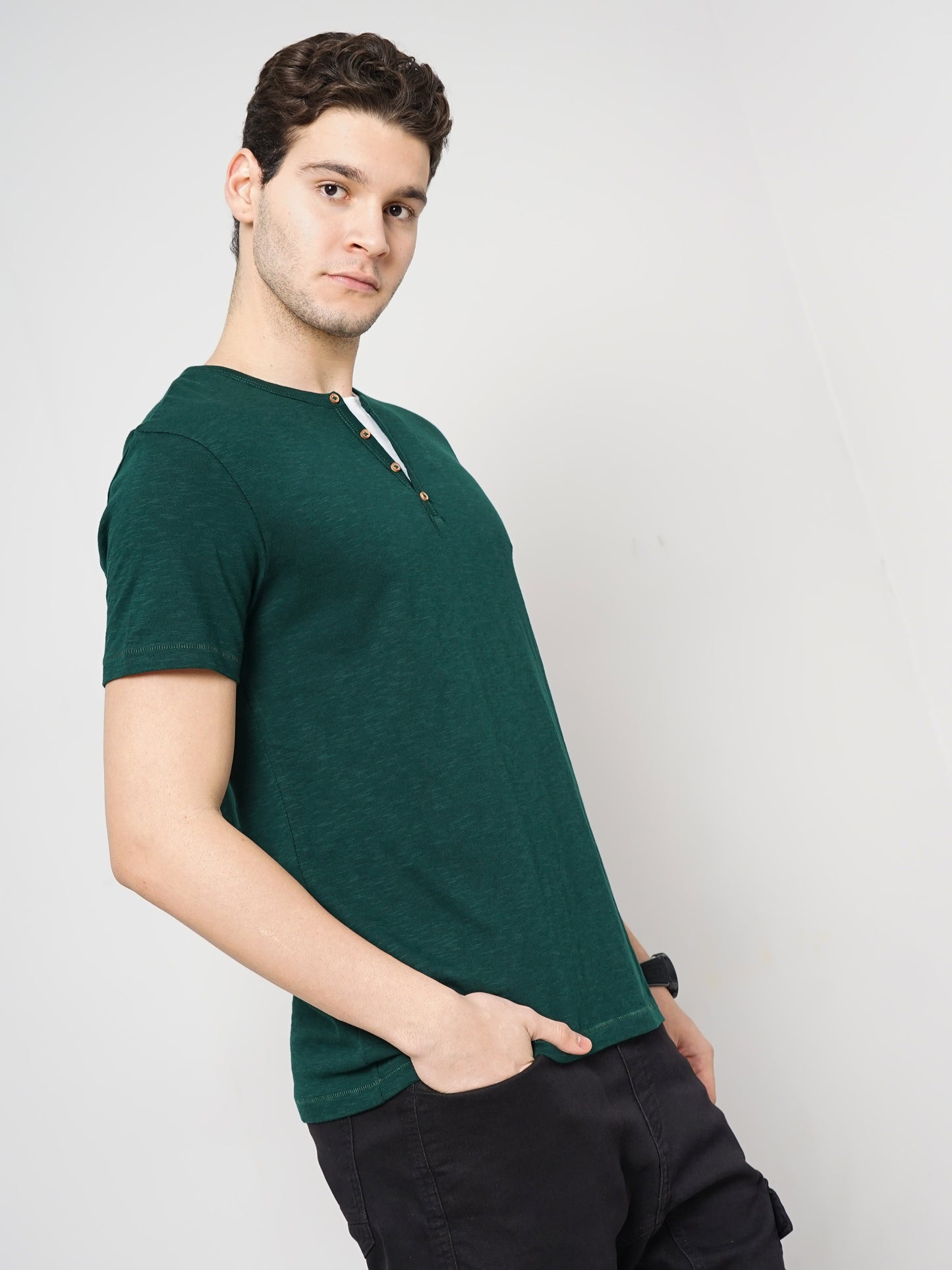 Green Solid Cotton T-shirt