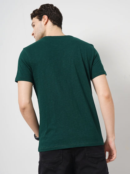 Green Solid Cotton T-shirt