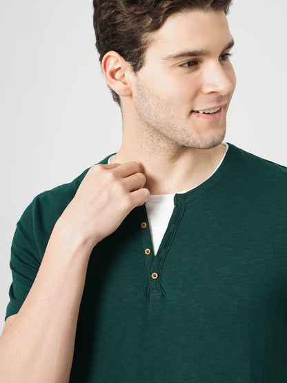 Green Solid Cotton T-shirt