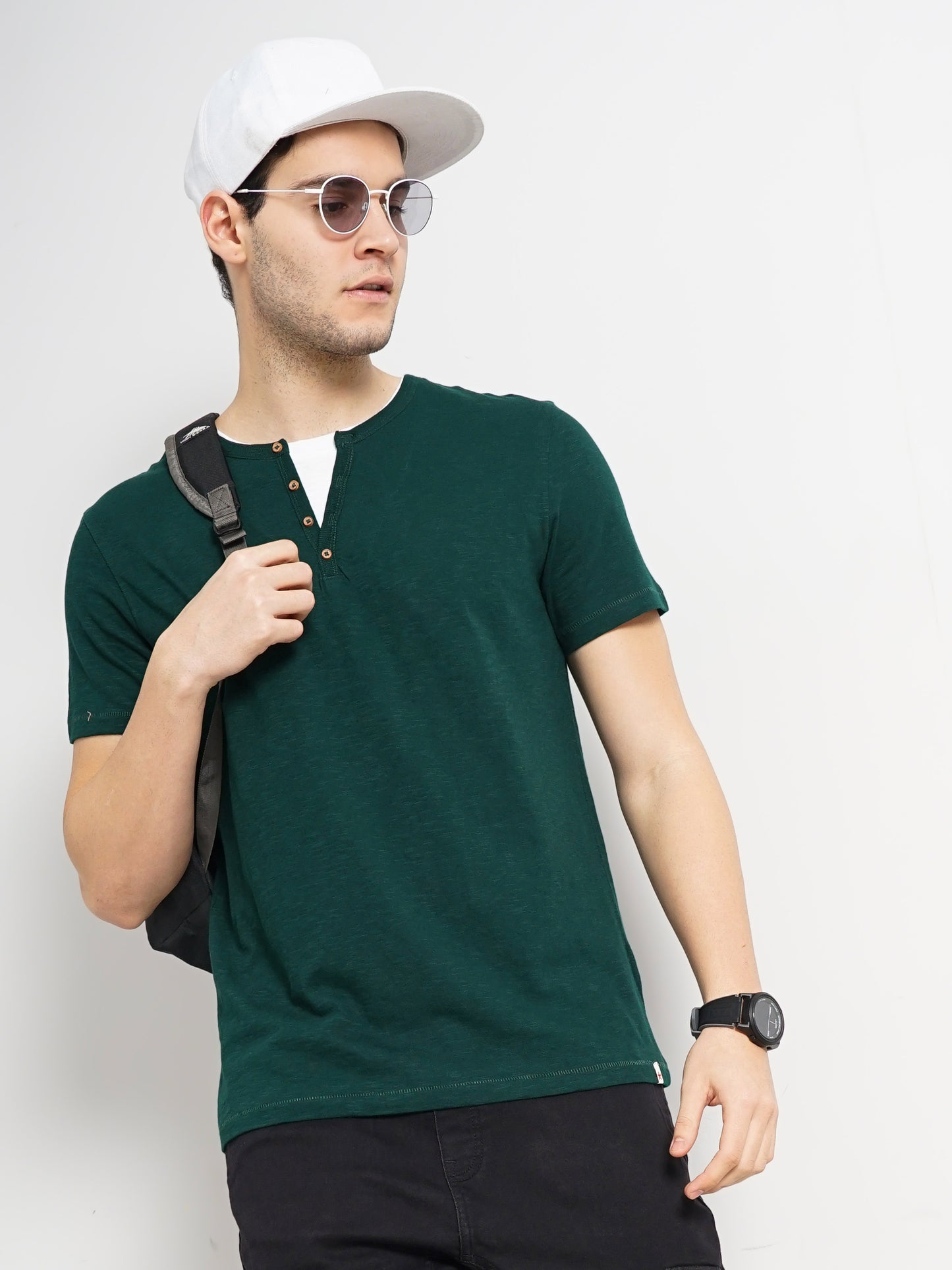 Green Solid Cotton T-shirt