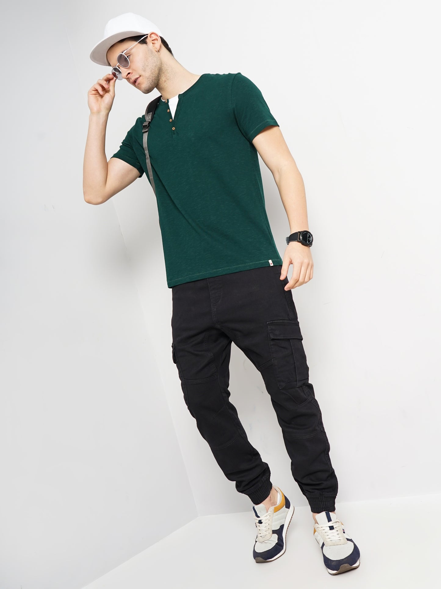 Green Solid Cotton T-shirt