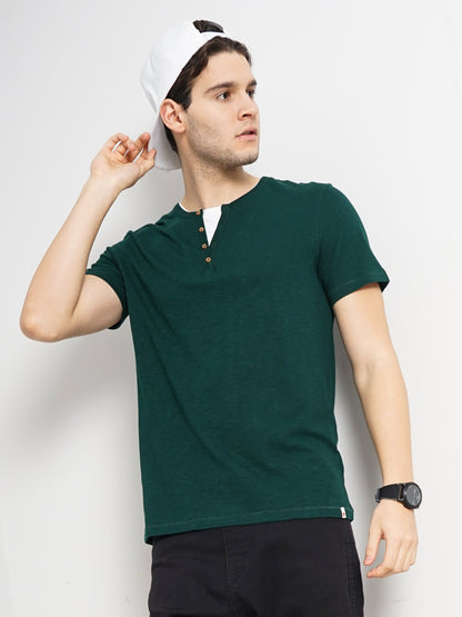 Green Solid Cotton T-shirt