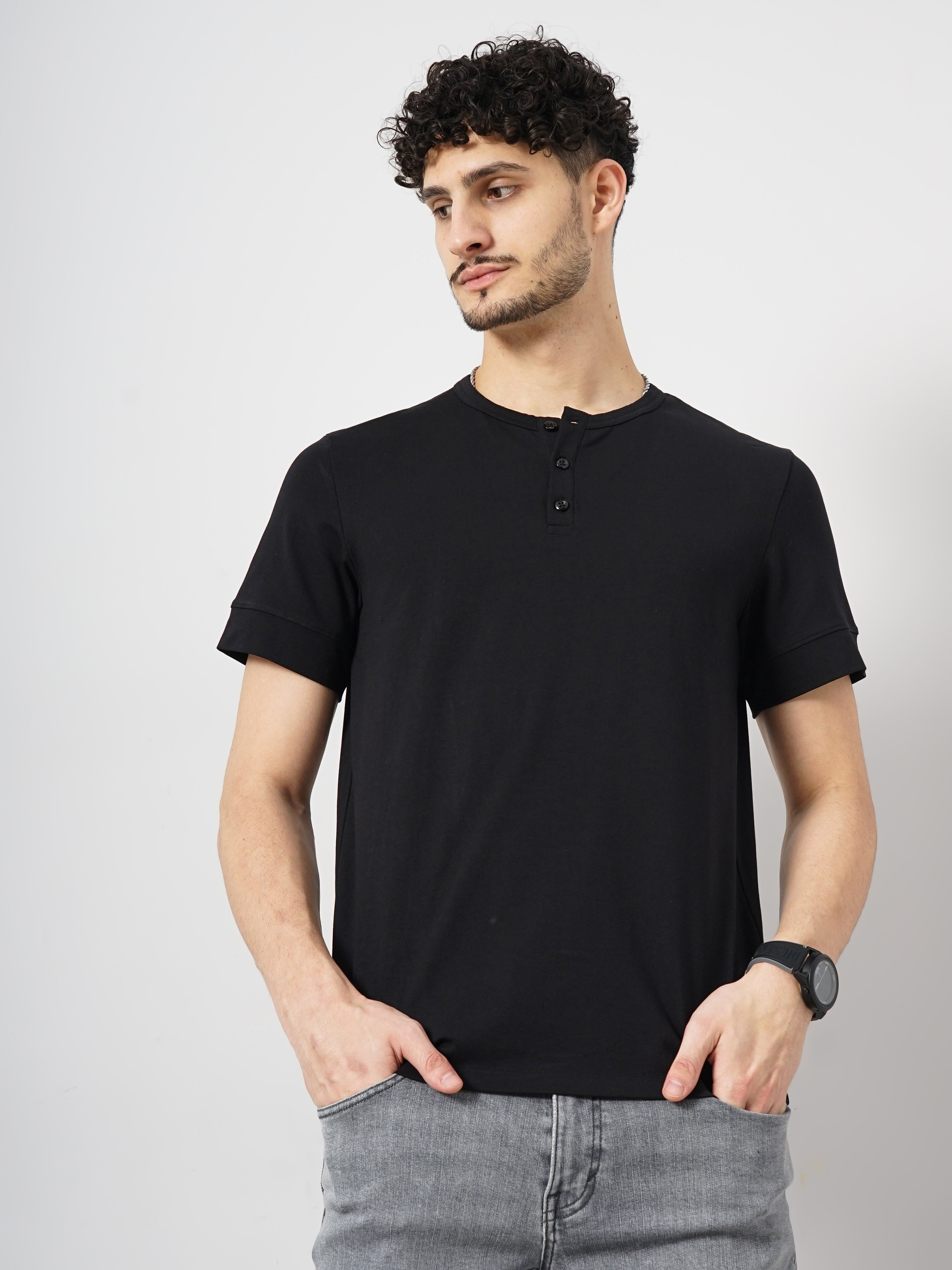 Black Solid Cotton T-shirt