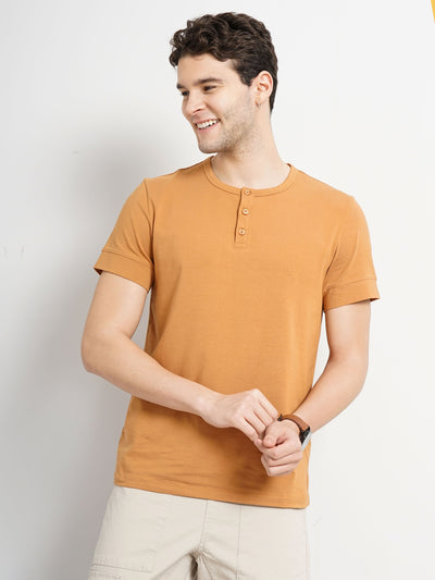 Celio* Solid Regular Fit Cotton Brown T-Shirt