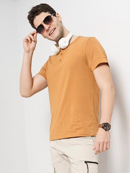 Brown Solid Cotton T-shirt